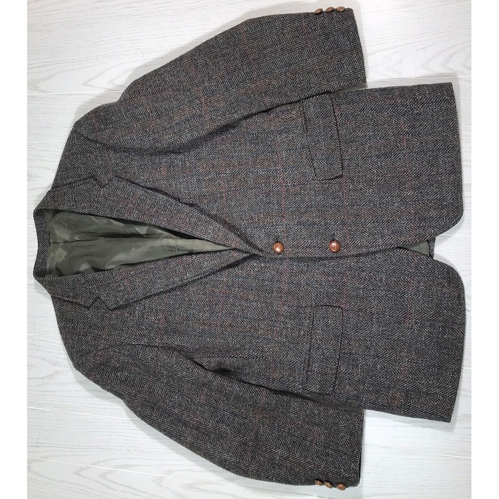 Vintage Levi's Sport Coat Men 44 Wool Blazer Gray Herringbone 80s Dad Classic